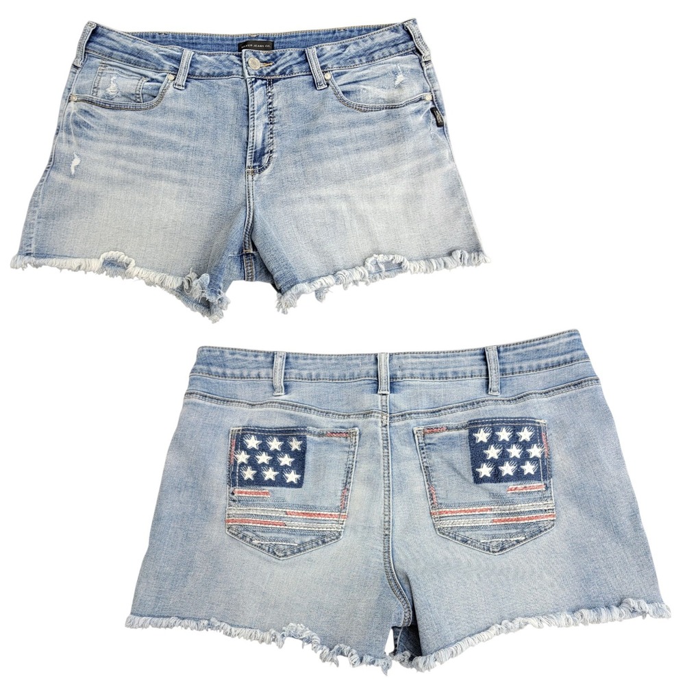 Silver Suki Jean Short 36 Cut Offs American Flag Pockets Americana‎ Light Wash